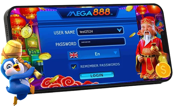 MEGA888 Test ID login screen